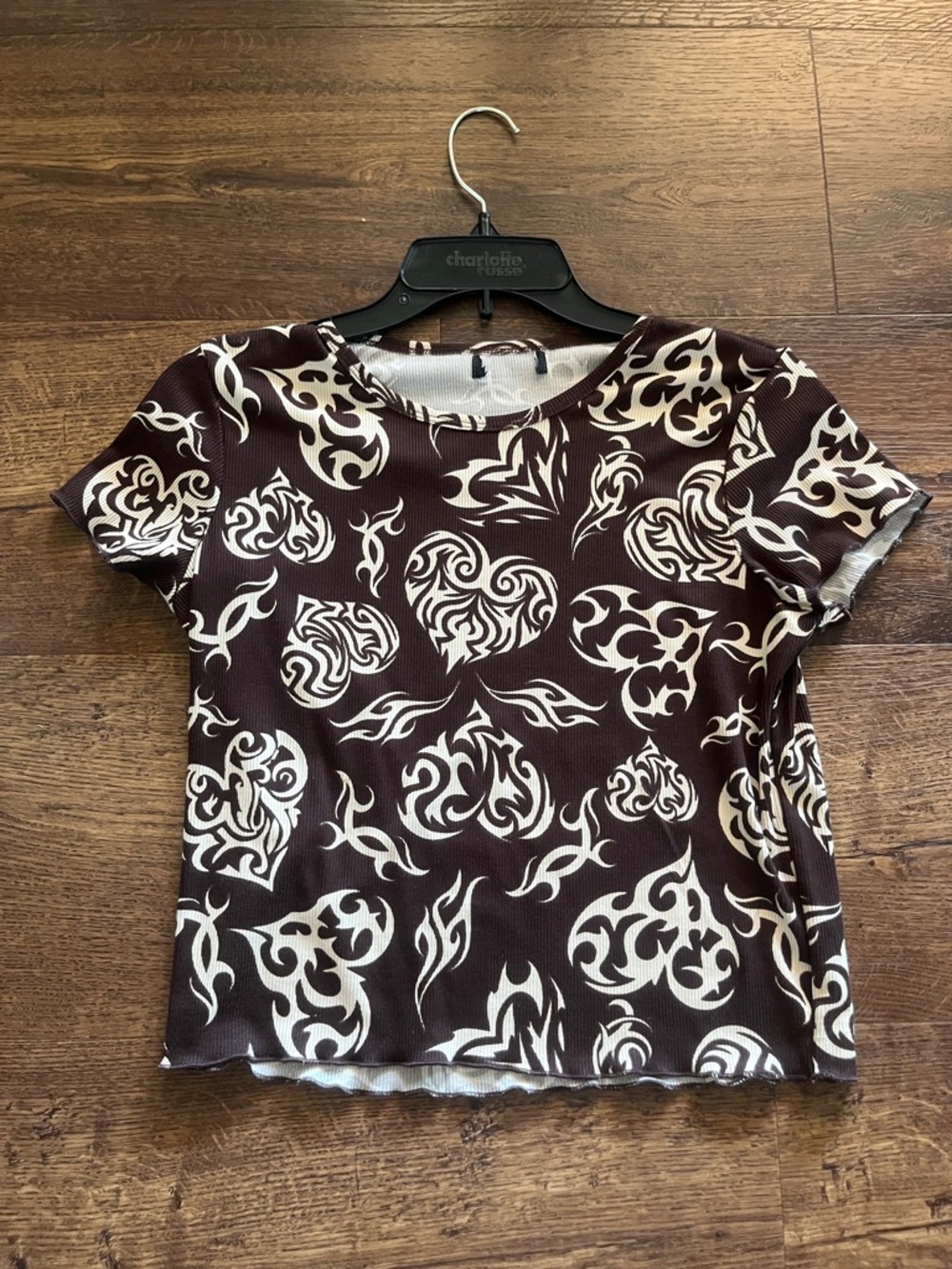 Brown & Cream Patterned Short Sleeve Top - Women's